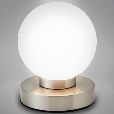 B.K.Licht - Lámpara de Mesita de Noche Táctil, Regulable En 3 Pasos, Casquillo E14, Bola De Cristal Blanco,Lampara De Mesa, Lampara Escritorio, Lampara Lectura, Lampara De Noche, Color Blanco IP20